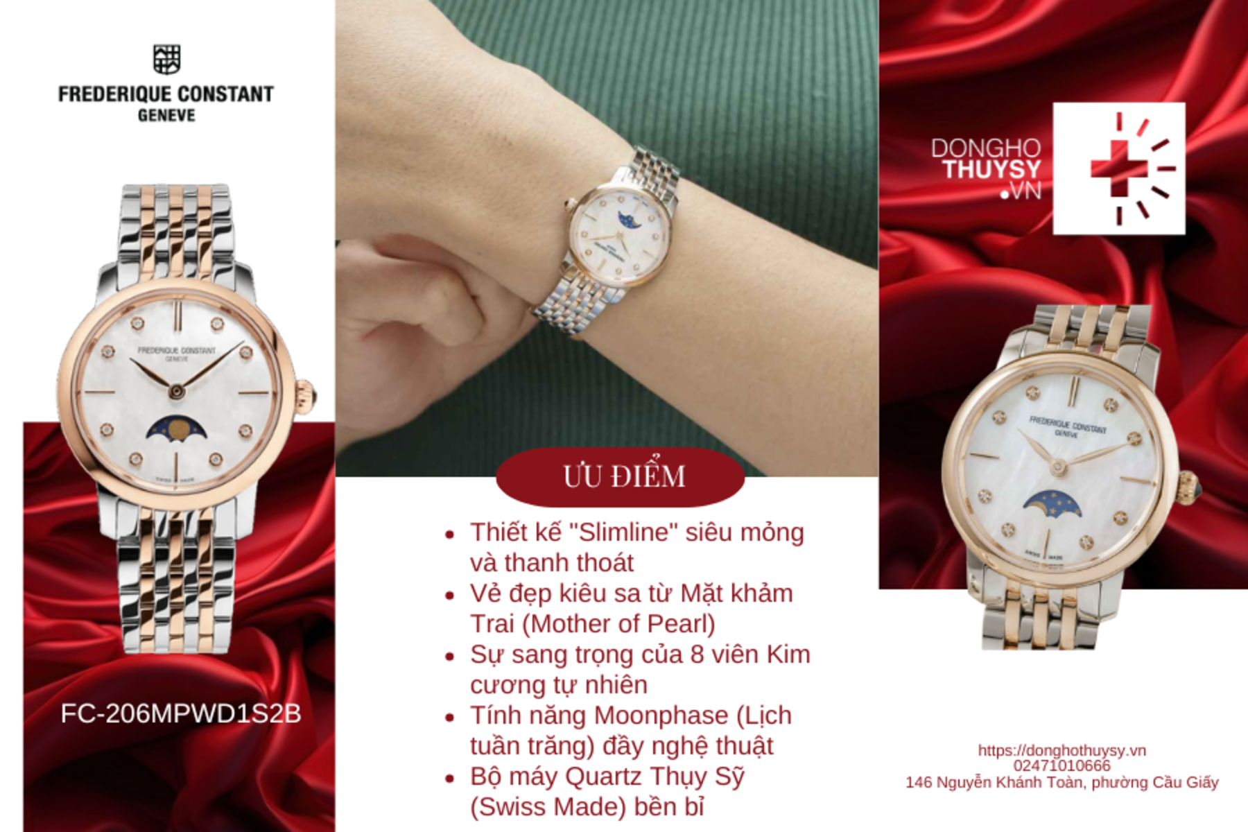 Đồng hồ Nữ Frederique Constant SLIMLINE LADIES MOONPHASE FC-206MPWD1S2B